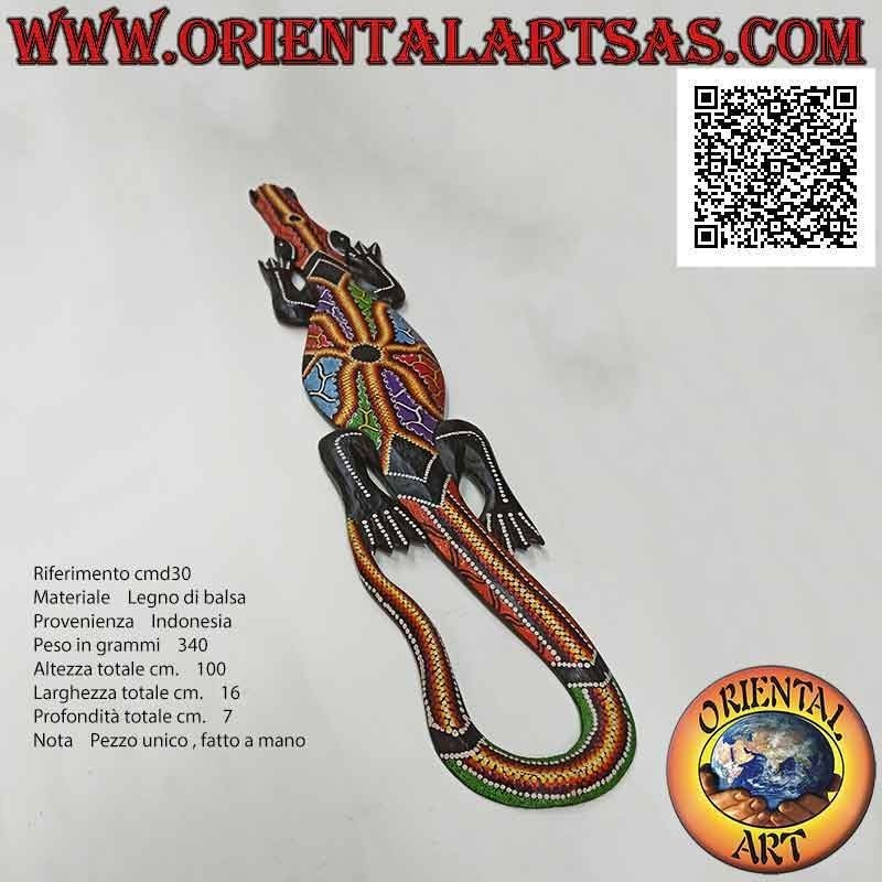 Krokodilmaske mit Mosaik-Dekor "Australian Aboriginal" aus Balsaholz, 100 x 18 cm