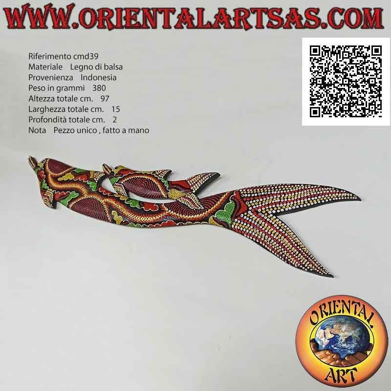 Máscara de pareja de delfines con adornos de mosaico "aborígenes australianos" en madera de balsa, 97 x 15 cm