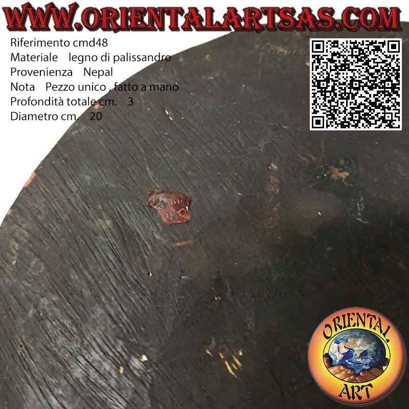 Maschera antica tonda "sole nepalese" intagliata e dipinta a mano in legno di palissandro, 20 cm