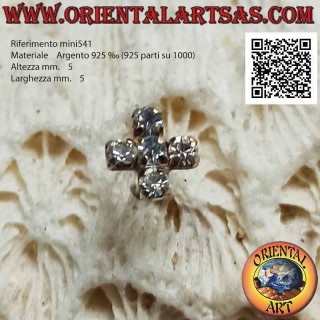 Mini orecchino in argento, la croce greca di zirconi incastonati bianchi