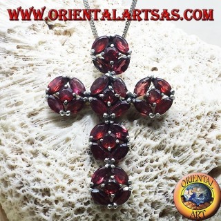 pendentif en argent, croiser avec grenats