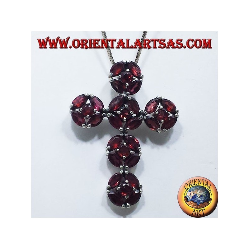 pendentif en argent, croiser avec grenats