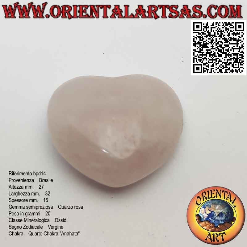 Corazón de cuarzo rosa de 27 mm x 32 mm