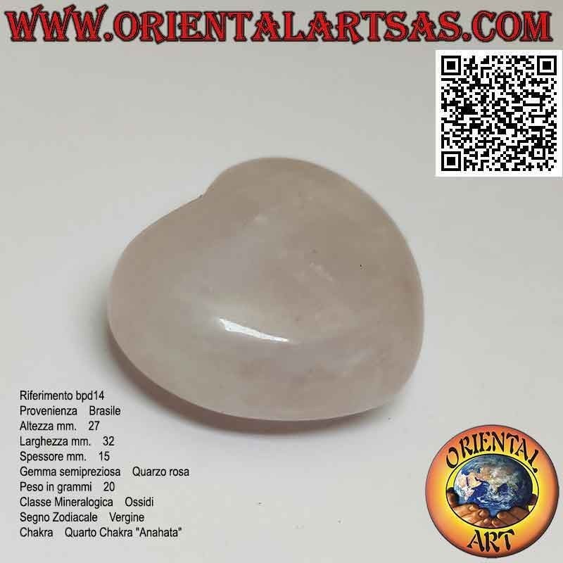 Corazón de cuarzo rosa de 27 mm x 32 mm