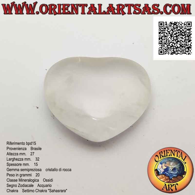 Corazón de cuarzo hialino (cristal de roca) de 27 mm x 32 mm