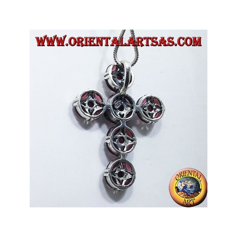 pendentif en argent, croiser avec grenats