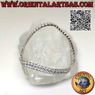 Tennis bracelet in 925 ‰ silver double row of 2 mm natural zircons set (adjustable)