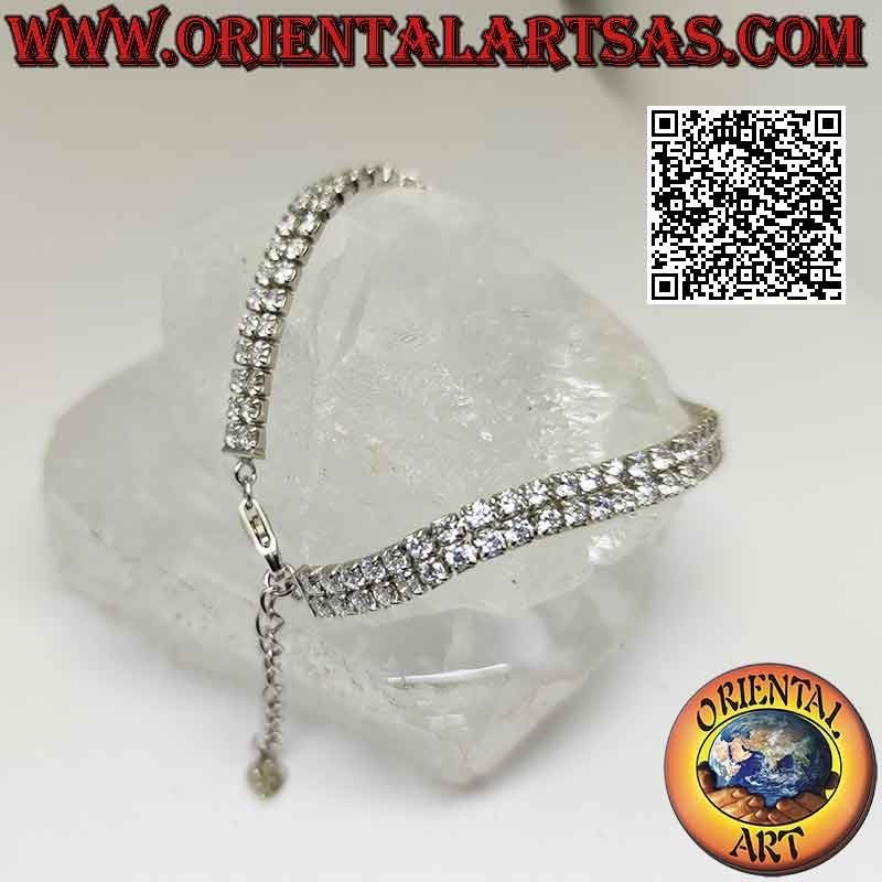 Tennis bracelet in 925 ‰ silver double row of 2 mm natural zircons set (adjustable)