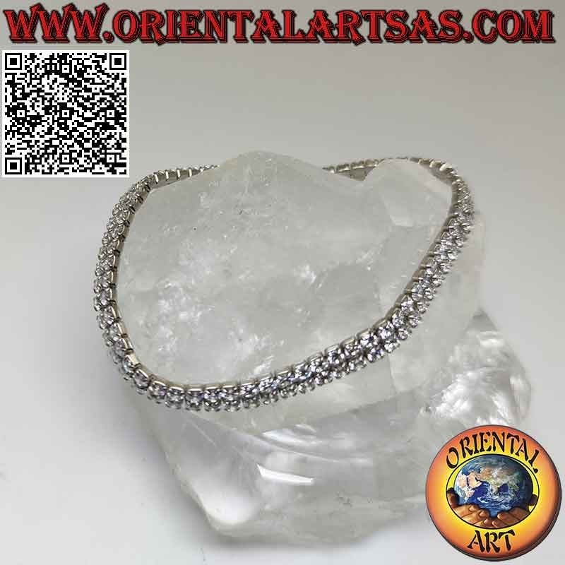 Pulsera tenis en plata 925‰ doble hilera de circonitas naturales de 2 mm engastadas (ajustables)