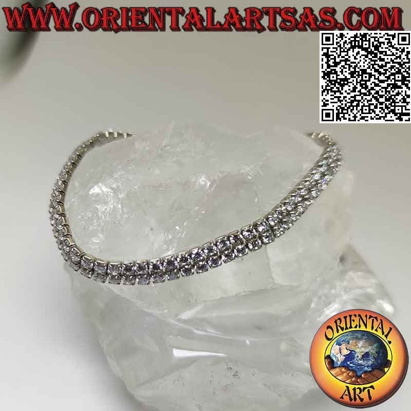 Tennis bracelet in 925 ‰ silver double row of 2 mm natural zircons set (adjustable)