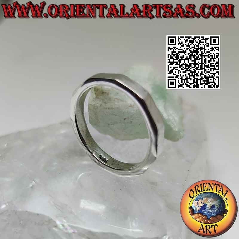 Bague en argent lisse avec bande décagonale à intérieur rond