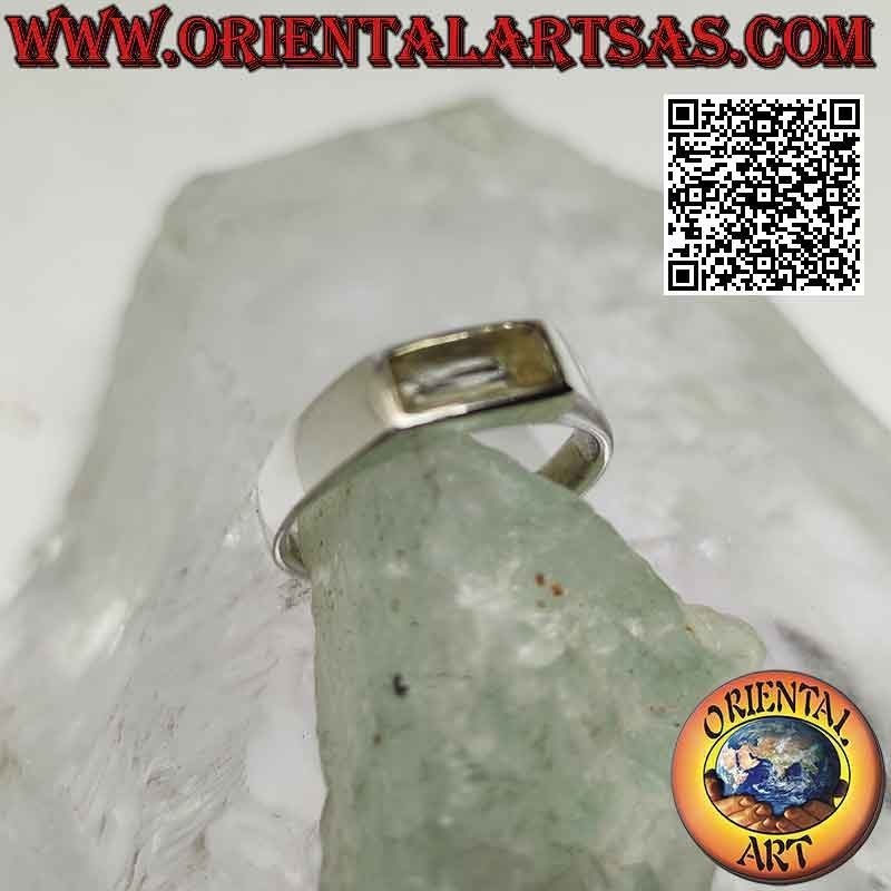 Silver ring with horizontal rectangular citrine in smooth setting