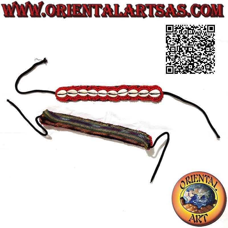 1-reihiges Armband mit Cauri-Muscheln und farbigen Perlen (Knotenverschluss)