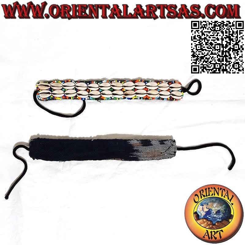2-row bracelet with cauri shells and colored beads (knot closure)