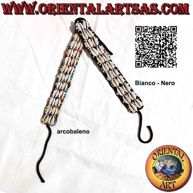 2-row bracelet with cauri shells and colored beads (knot closure)