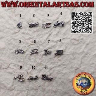 Mini pendiente de plata, los distintos medios de transporte (barco, coche, tren, moto, bicicleta, etc...)