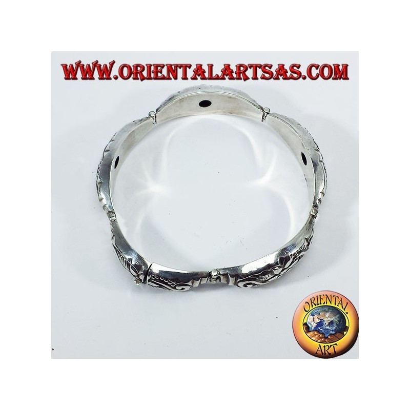 pulsera de plata semi cincelado a mano de flores