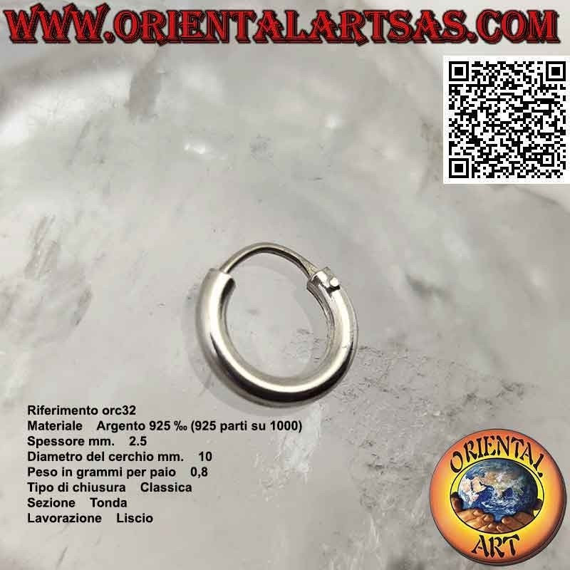 Boucles d'oreilles en argent, simples cercles lisses de 2,5 mm d'épaisseur (classiques)