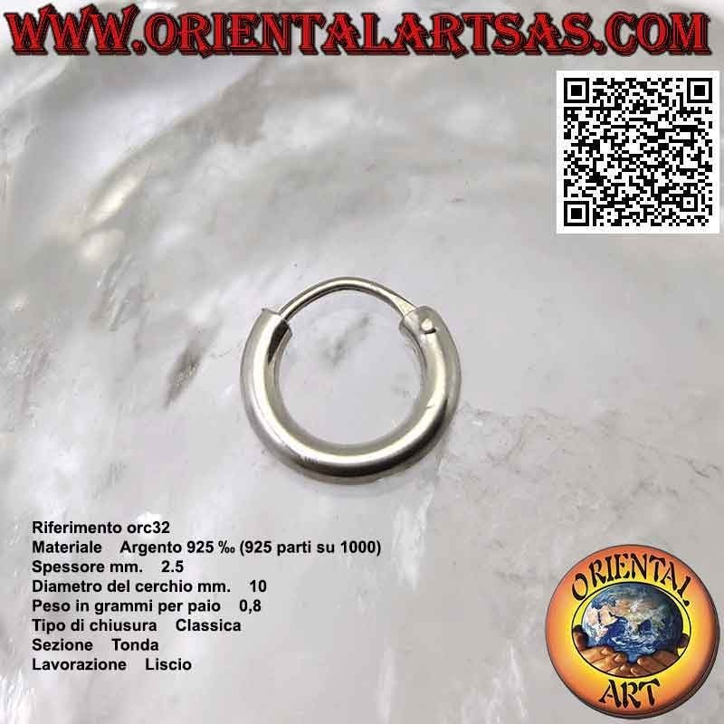 Pendientes de plata, círculos simples lisos de 2,5 mm de grosor (clásicos)