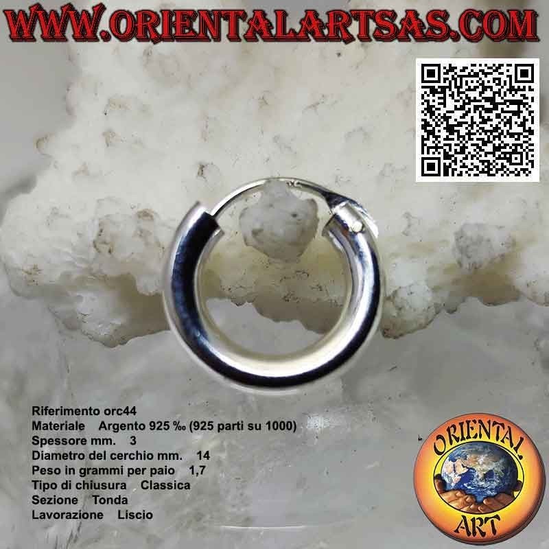 Boucles d'oreilles en argent, cercles lisses unis de 3 mm d'épaisseur (classiques)