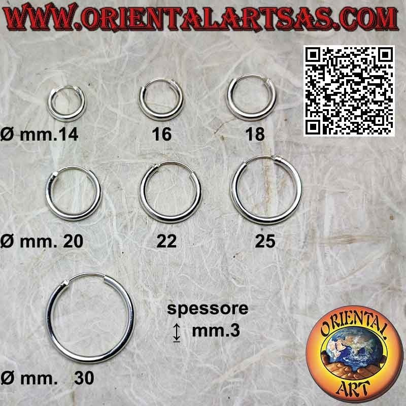 Silberohrringe, glatte glatte 3 mm dicke Kreise (klassisch)
