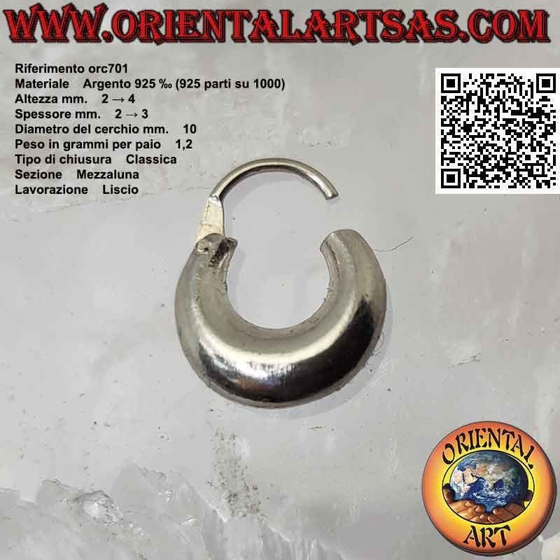 Silver earrings, simple smooth half-moon circles 10 mm to 20 mm (classic)