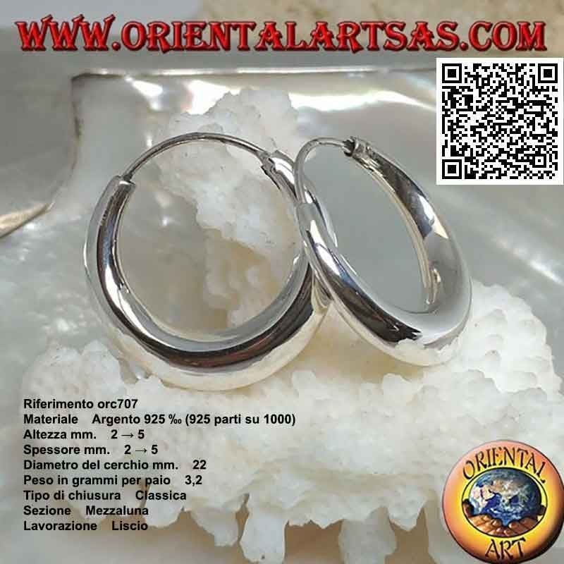 Silberohrringe, einfache glatte Halbmondkreise 22 mm bis 45 mm (klassisch)