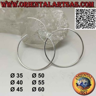 Silver earrings, simple smooth 1.5 thick circles from 35 mm Ø to 60 mm Ø (classic)