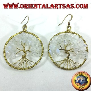 boucles d'oreilles arbre de vie avec laiton doré arc-en-pierre de lune