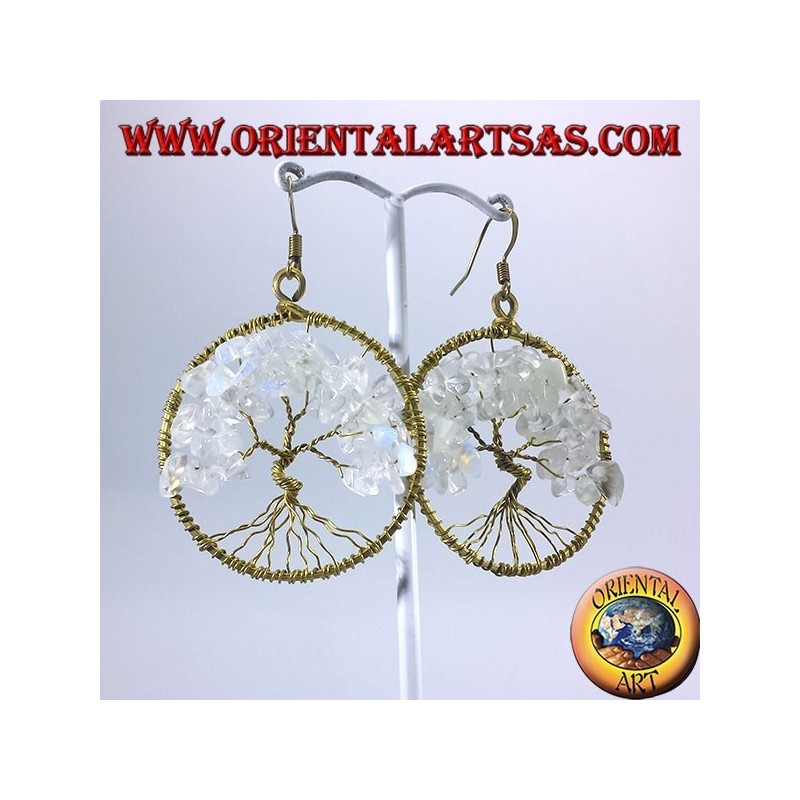 earrings tree of life with rainbow moonstone golden brass