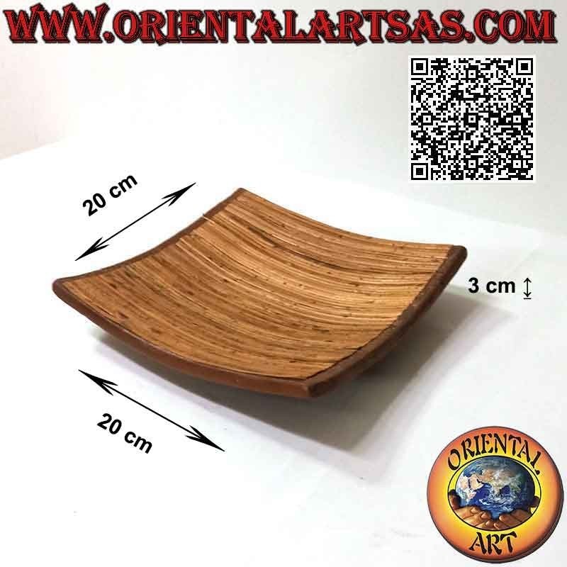 Plateau plateau carré Lombok en terre cuite recouvert de baguettes de bambou