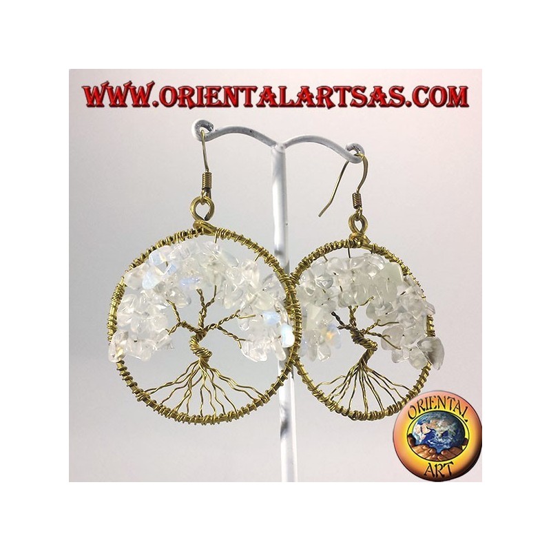 boucles d'oreilles arbre de vie avec laiton doré arc-en-pierre de lune