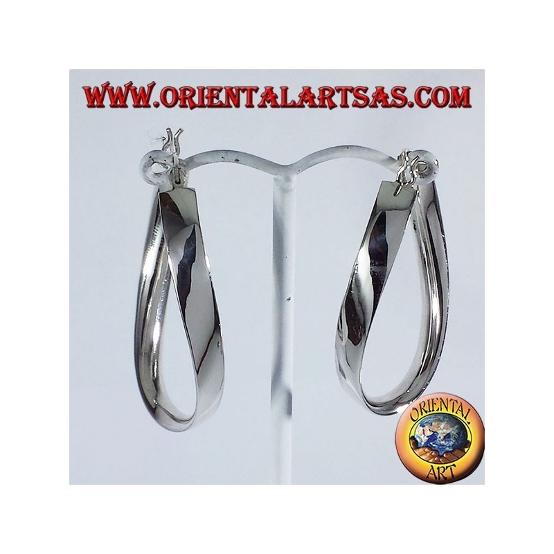 Silver earrings, oval corrugated strap