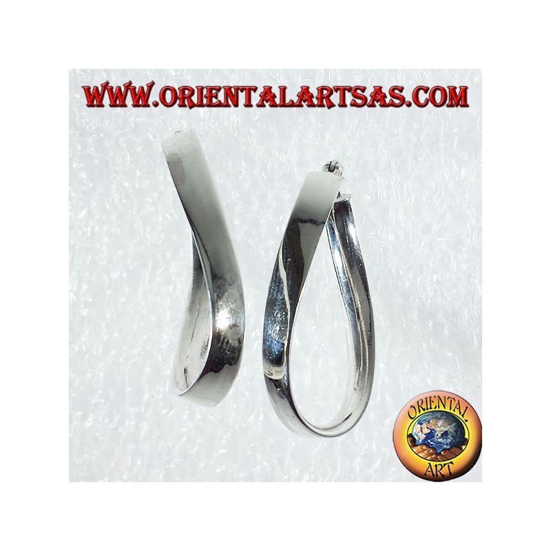 Silver earrings, oval corrugated strap