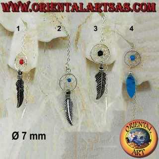 Orecchini in argento a catenella con acchiappasogni con pietra semipreziosa da 7 cm