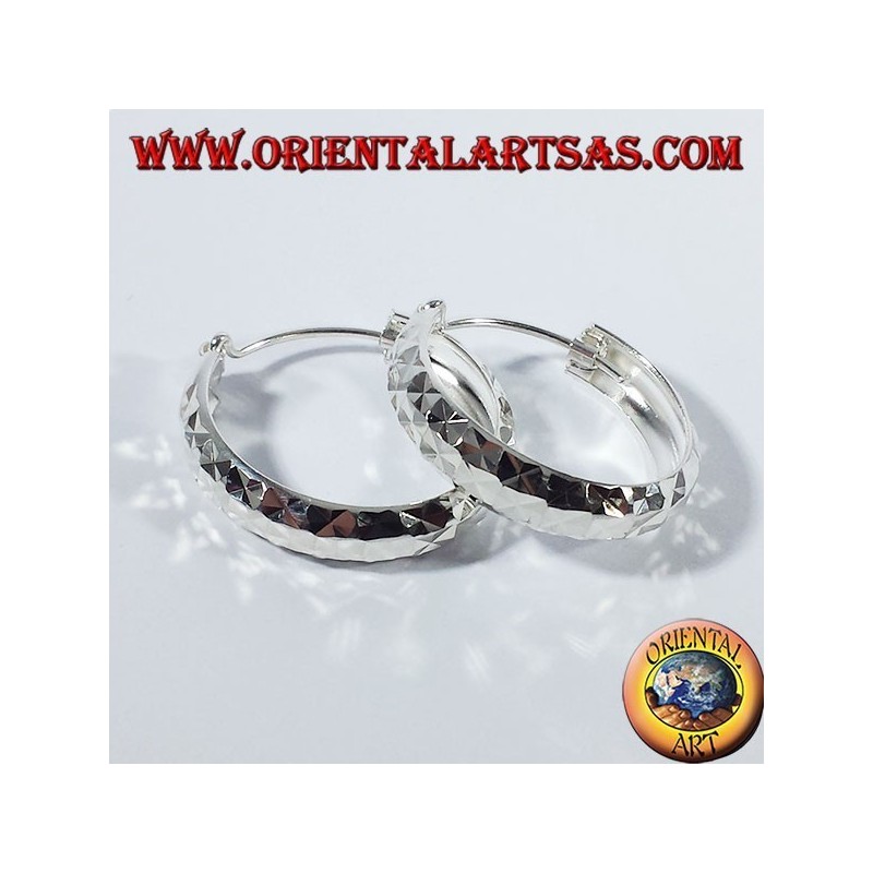 Silber Hoop Ohrringe, Diamant Medium abzuschneiden