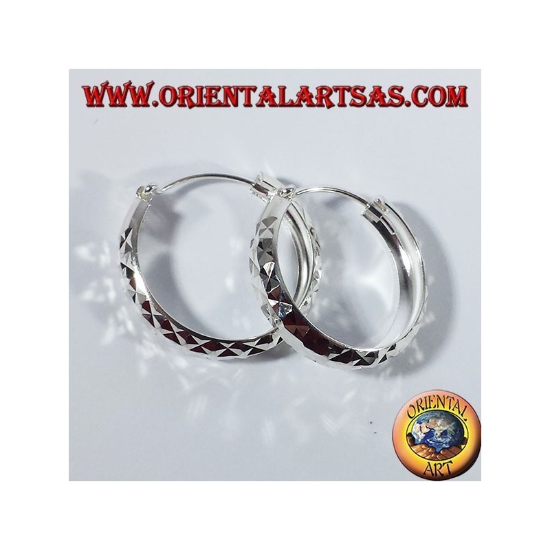 Silber Hoop Ohrringe, Diamant Medium abzuschneiden