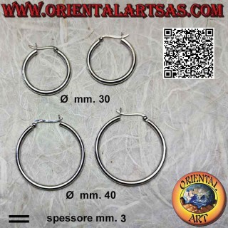 Silberohrringe, glatte glatte Kreise 3 dick von 30 mm Ø bis 40 mm Ø (Hebel)