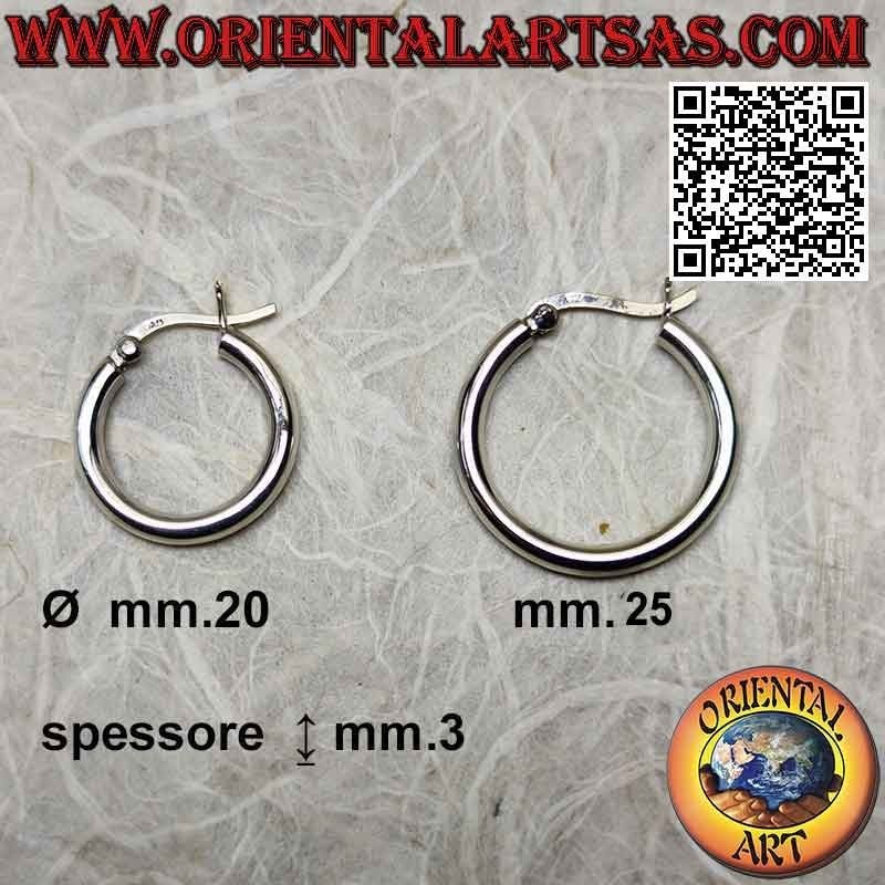 Boucles d'oreilles en argent, cercles lisses unis de 3 mm d'épaisseur (levier)