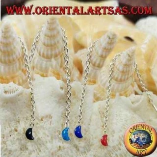 Boucle d'oreille chaîne en argent avec lune colorée de 6 cm