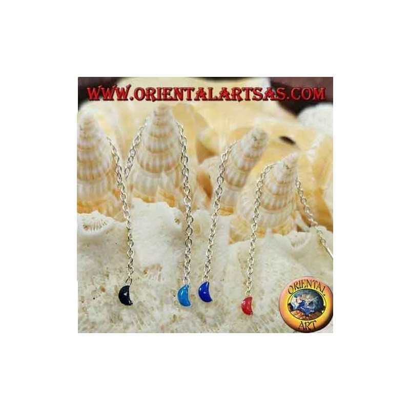 Orecchino in argento a catenella con luna colorata da 6 cm