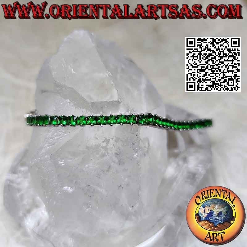 Pulsera tenis en plata 925‰ con circonitas verdes de 3 mm engastadas