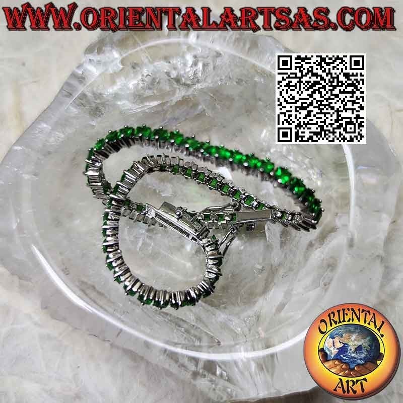 Pulsera tenis en plata 925‰ con circonitas verdes de 3 mm engastadas