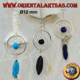 Orecchini in argento a catenella da 8 cm con acchiappasogni da 12 mm con pietra semipreziosa