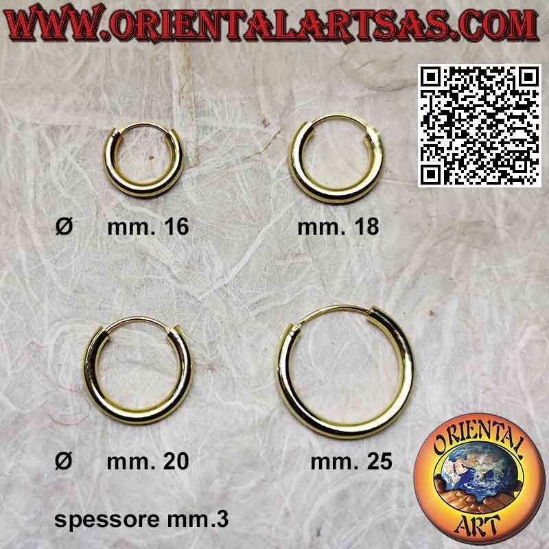 Boucles d'oreilles en argent cercle lisse plaqué or de 3 mm d'épaisseur