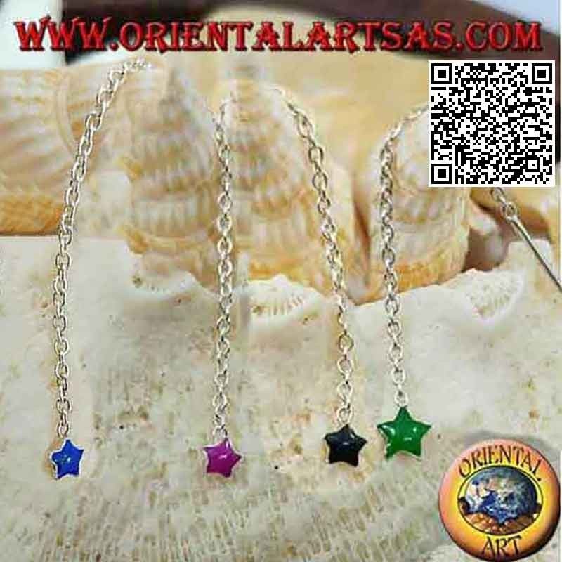 Pendientes cadena de plata de 6 cm con estrella esmaltada