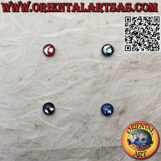 Mini boucle d'oreille en argent, ronde avec lune et étoile sur fond coloré