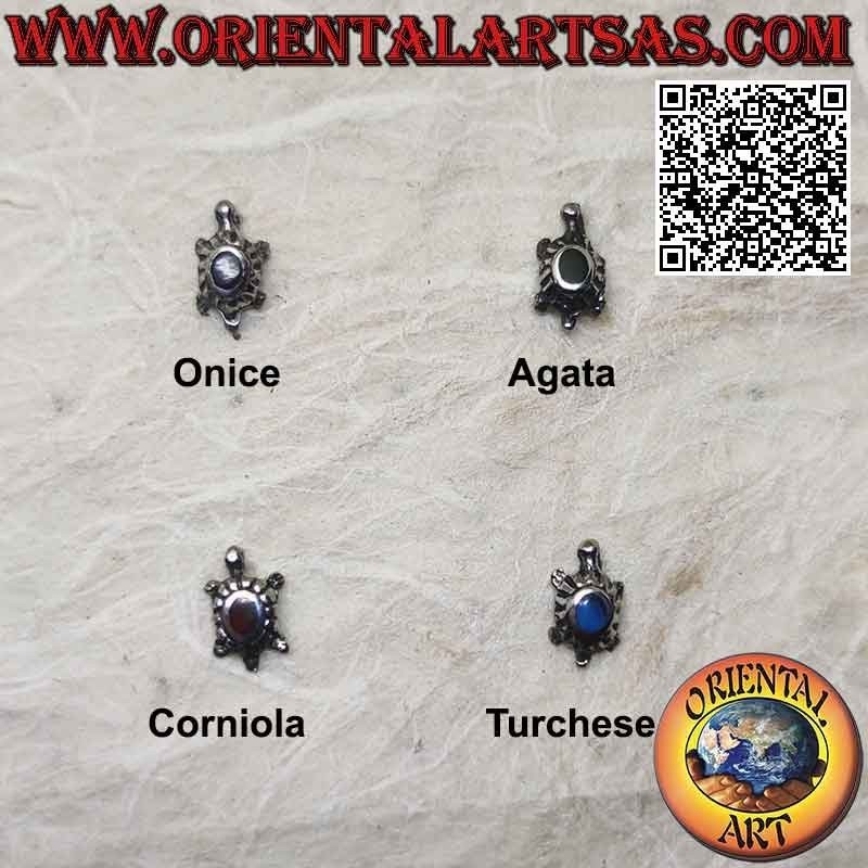 Mini orecchino in argento, la tartaruga di terra o testuggine di Hermann con il guscio in pietra semipreziosa