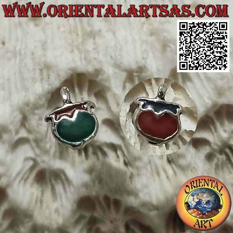Mini boucle d'oreille en argent, la pomme verte (émaillée)