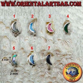 Mini boucle d'oreille en argent, la lune vide ou croissant avec pierre semi-précieuse